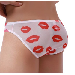 MenSexyWear Slip sexy Kiss Lips Blanc